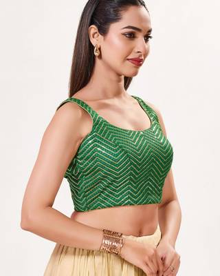 women's silk blend  padded back open sleeveless saree blouse 3