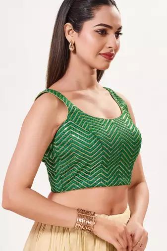 women's silk blend  padded back open sleeveless saree blouse