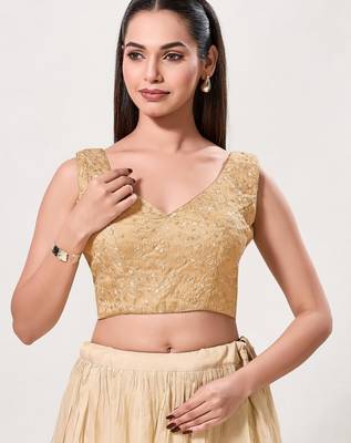 women's embroidery padded back-open sleeveless saree blouse 1