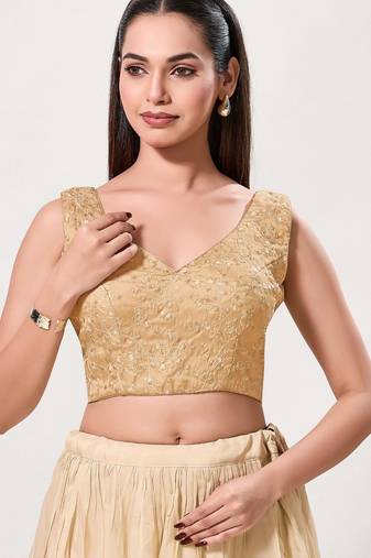 women's embroidery padded back-open sleeveless saree blouse
