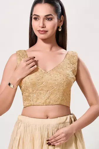 women's embroidery padded back-open sleeveless saree blouse