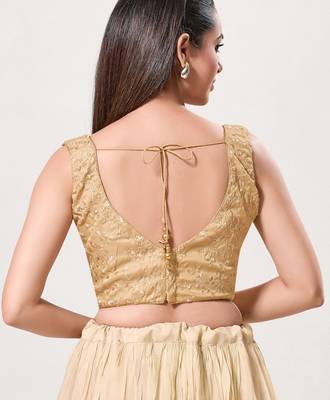 women's embroidery padded back-open sleeveless saree blouse 2