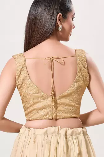 women's embroidery padded back-open sleeveless saree blouse