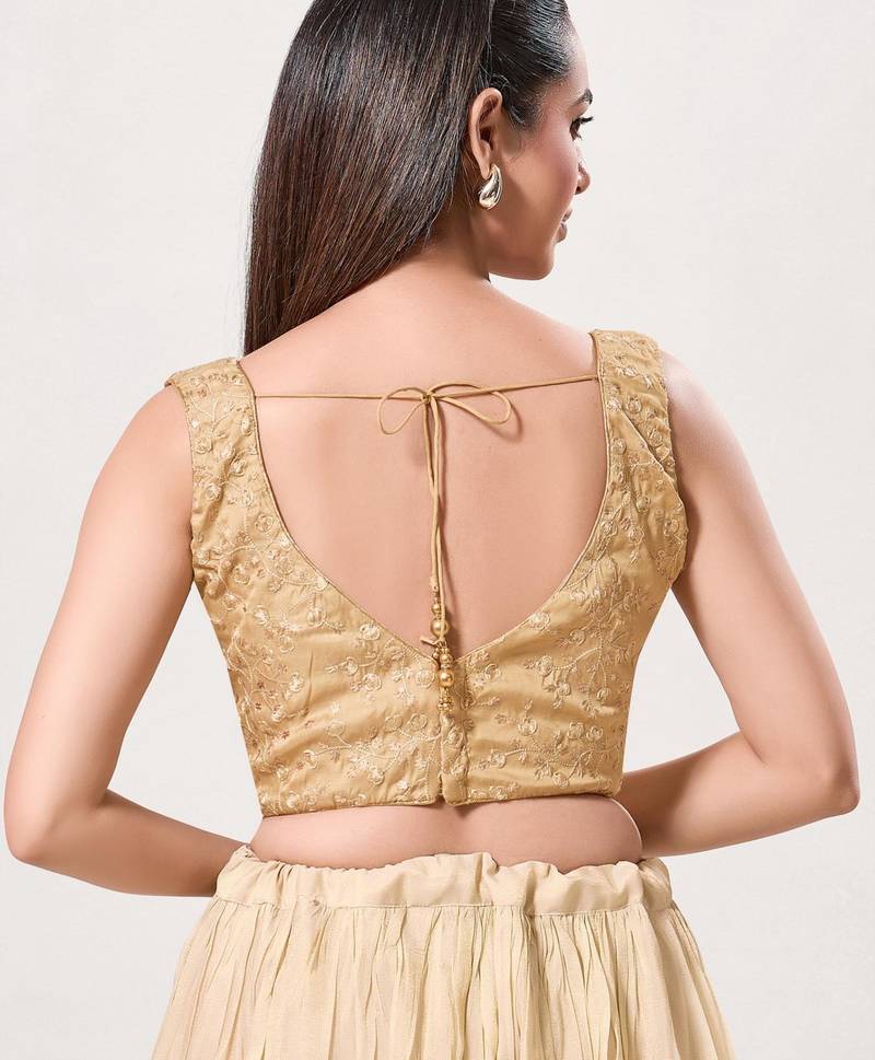 women's embroidery padded back-open sleeveless saree blouse