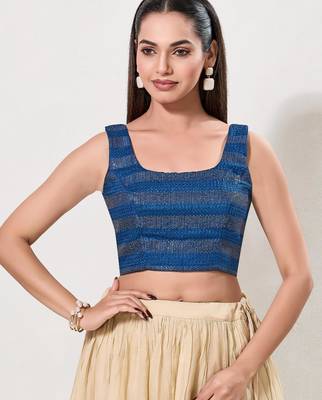 women's brocade padded back open sleeveless saree blouse 1
