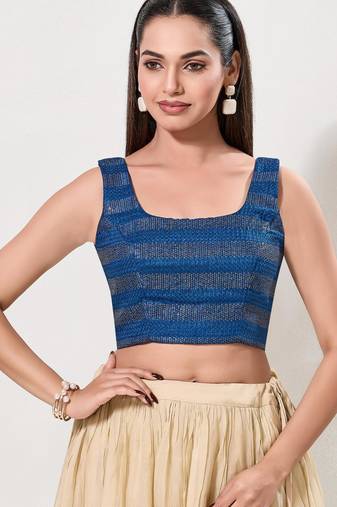 women's brocade padded back open sleeveless saree blouse