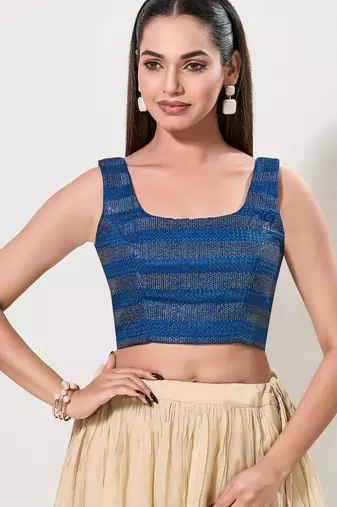 women's brocade padded back open sleeveless saree blouse