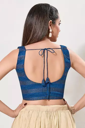 women's brocade padded back open sleeveless saree blouse