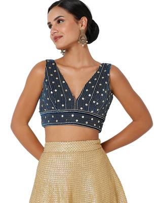 women's velvet padded back open short-sleeves saree blouse 1