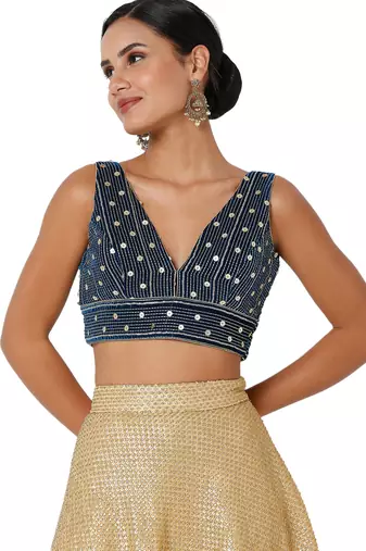 women's velvet padded back open short-sleeves saree blouse
