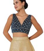 women's velvet padded back open short-sleeves saree blouse