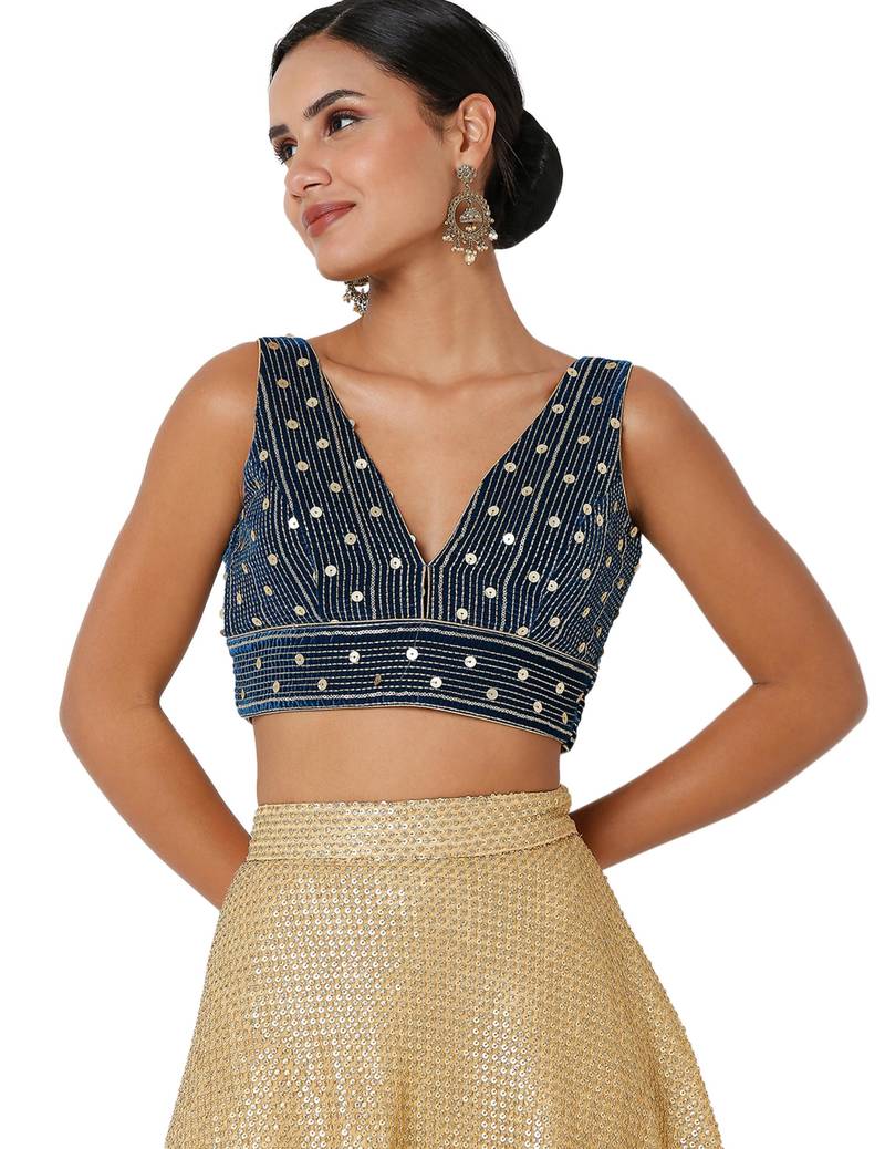 women's velvet padded back open short-sleeves saree blouse