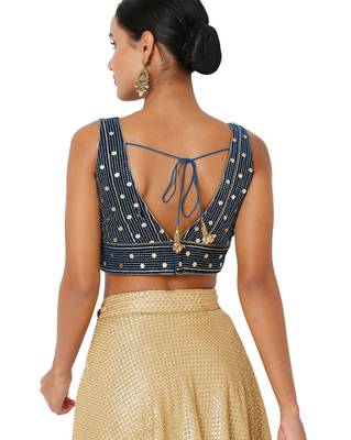 women's velvet padded back open short-sleeves saree blouse 2