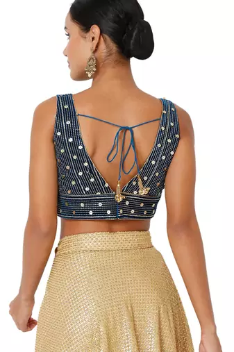 women's velvet padded back open short-sleeves saree blouse