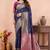navy blue banarasi zari work lichi silk blend traditional saree with blouse