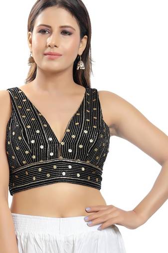 women's velvet padded back open short-sleeves saree blouse