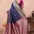 navy blue banarasi zari work lichi silk blend traditional saree with blouse
