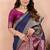 navy blue banarasi zari work lichi silk blend traditional saree with blouse
