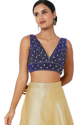 women's velvet padded back open short-sleeves saree blouse