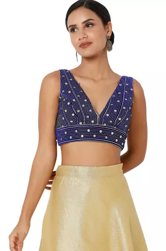 women's velvet padded back open short-sleeves saree blouse