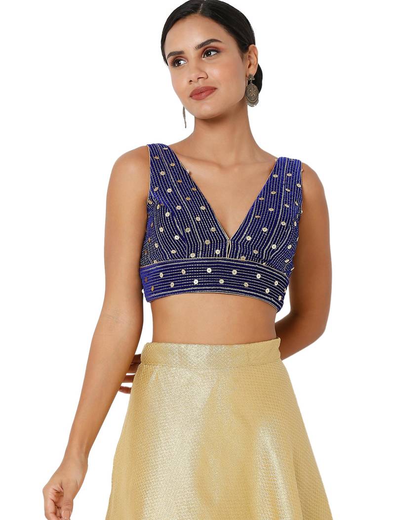 women's velvet padded back open short-sleeves saree blouse