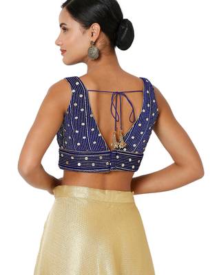 women's velvet padded back open short-sleeves saree blouse 2