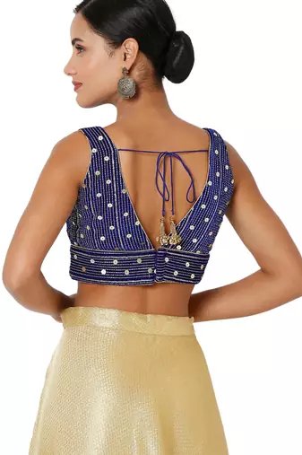 women's velvet padded back open short-sleeves saree blouse