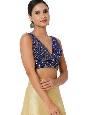 women's velvet padded back open short-sleeves saree blouse 3