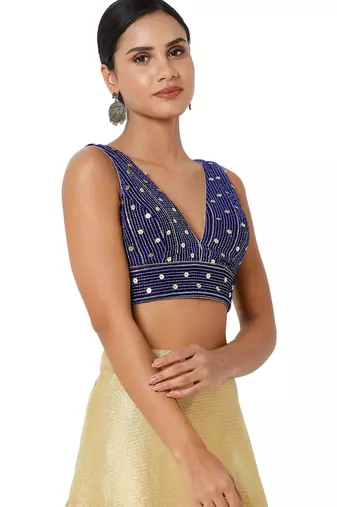 women's velvet padded back open short-sleeves saree blouse