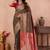 brown banarasi zari work lichi silk blend traditional saree with blouse