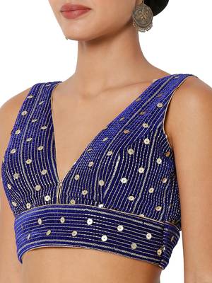 women's velvet padded back open short-sleeves saree blouse 5