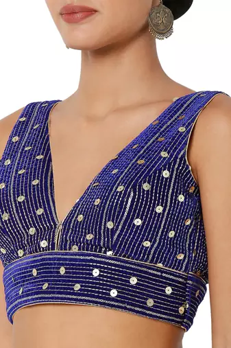 women's velvet padded back open short-sleeves saree blouse