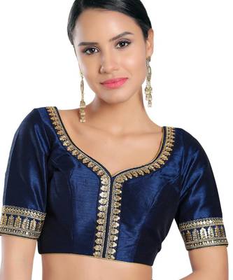 women's mulbury silk blend  padded back open elbow-sleeves saree blouse 1