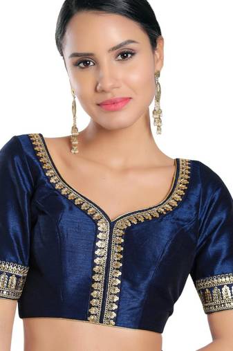 women's mulbury silk blend  padded back open elbow-sleeves saree blouse