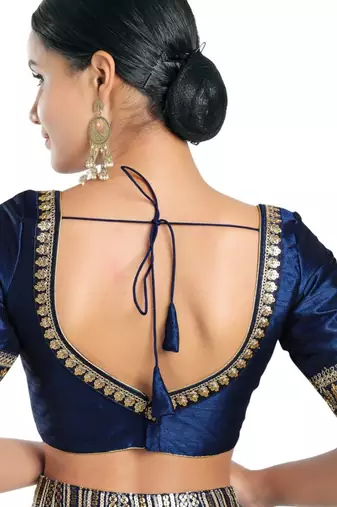 women's mulbury silk blend  padded back open elbow-sleeves saree blouse