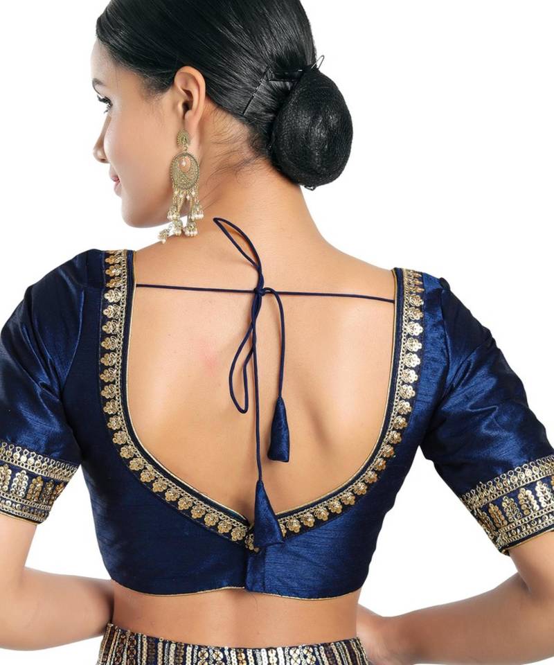 women's mulbury silk blend  padded back open elbow-sleeves saree blouse