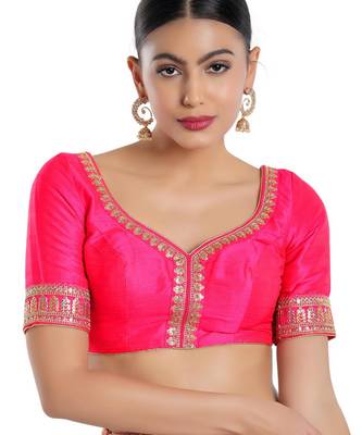 women's mulbury silk blend  padded back open elbow-sleeves saree blouse 1