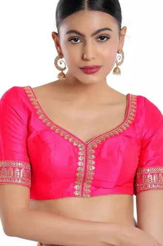 women's mulbury silk blend  padded back open elbow-sleeves saree blouse