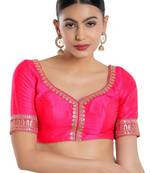 women's mulbury silk blend  padded back open elbow-sleeves saree blouse
