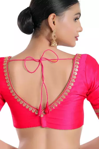 women's mulbury silk blend  padded back open elbow-sleeves saree blouse