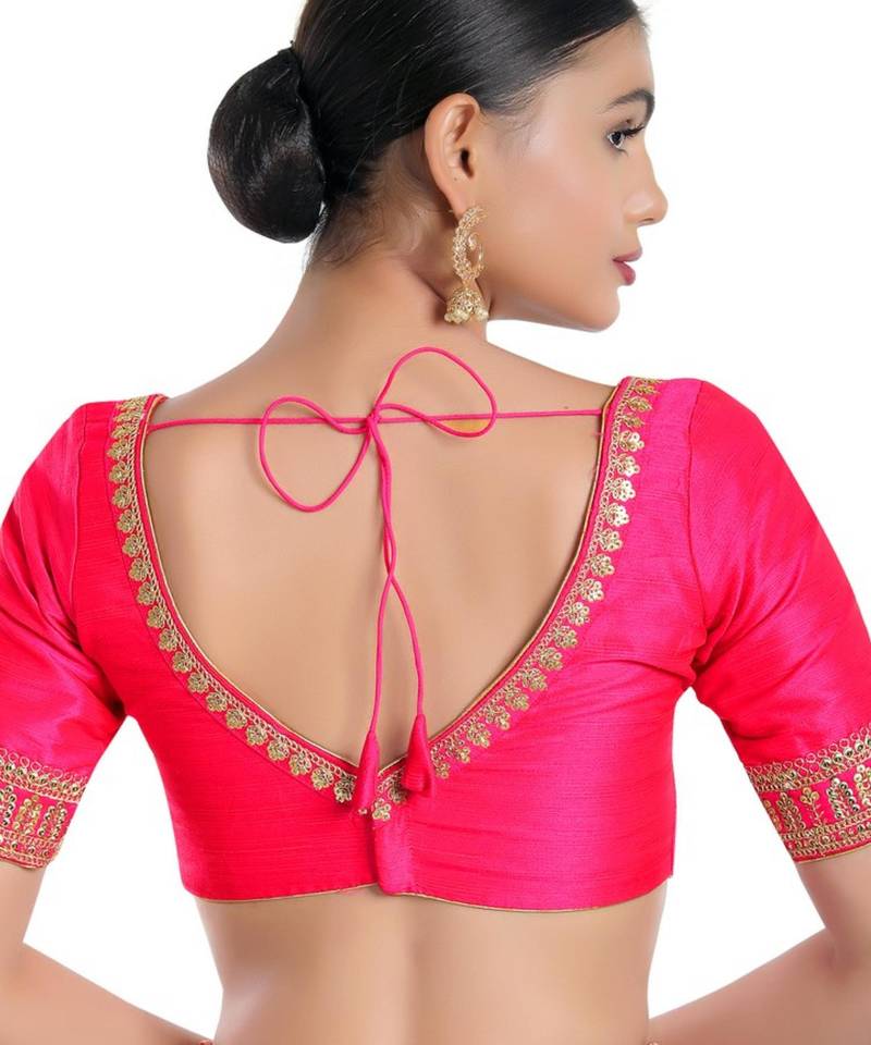 women's mulbury silk blend  padded back open elbow-sleeves saree blouse