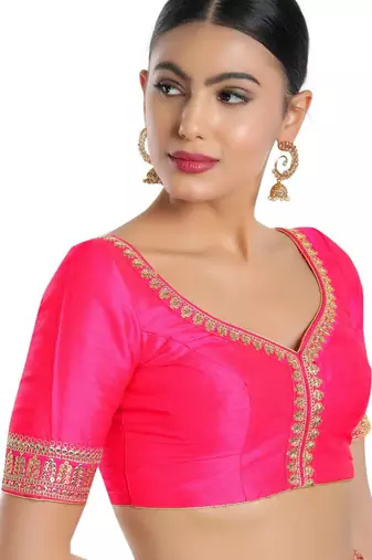 women's mulbury silk blend  padded back open elbow-sleeves saree blouse