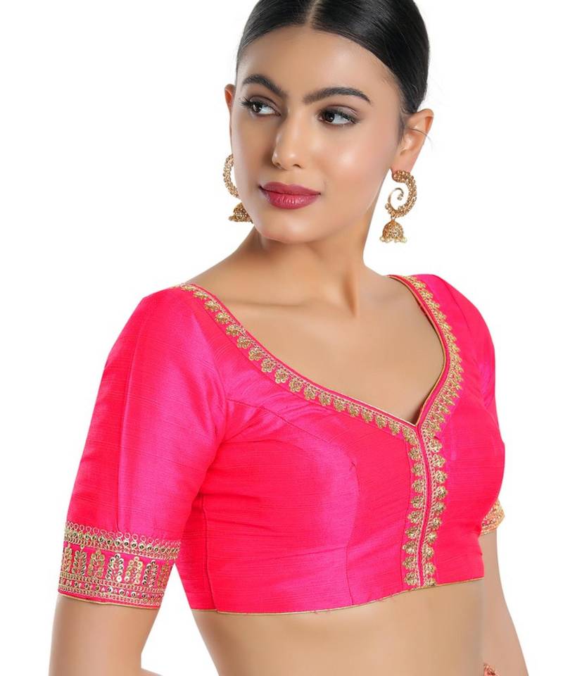 women's mulbury silk blend  padded back open elbow-sleeves saree blouse