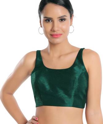 women's dupion silk blend  padded back open sleeveless saree blouse 1