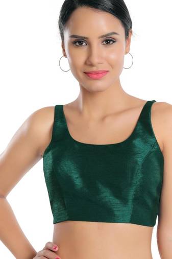 women's dupion silk blend  padded back open sleeveless saree blouse