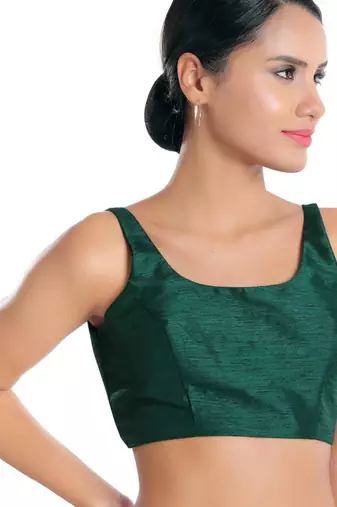 women's dupion silk blend  padded back open sleeveless saree blouse