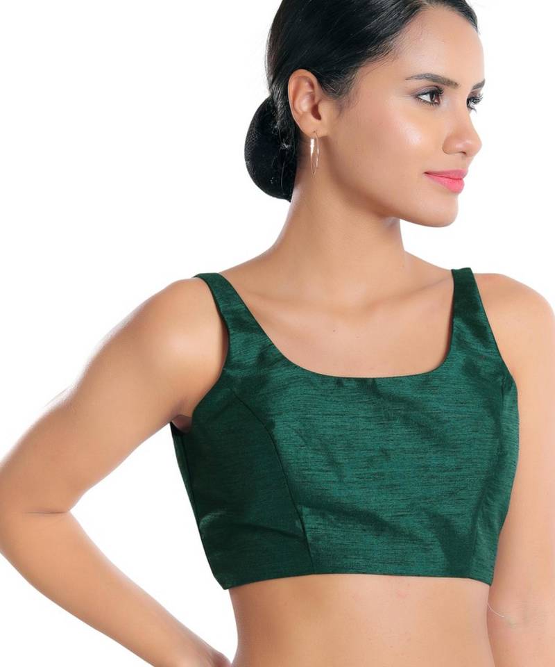 women's dupion silk blend  padded back open sleeveless saree blouse