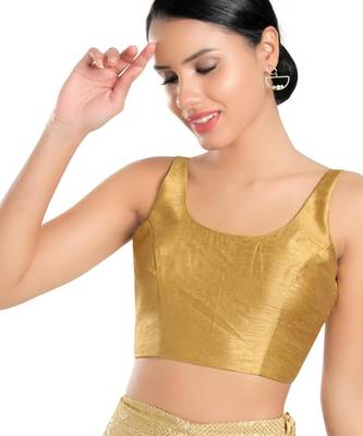 women's dupion silk blend  padded back open sleeveless saree blouse 1