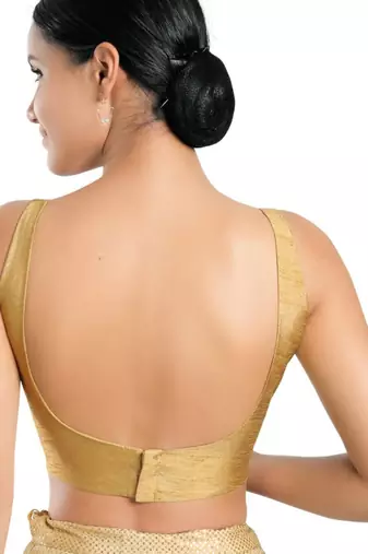 women's dupion silk blend  padded back open sleeveless saree blouse