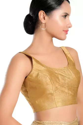 women's dupion silk blend  padded back open sleeveless saree blouse